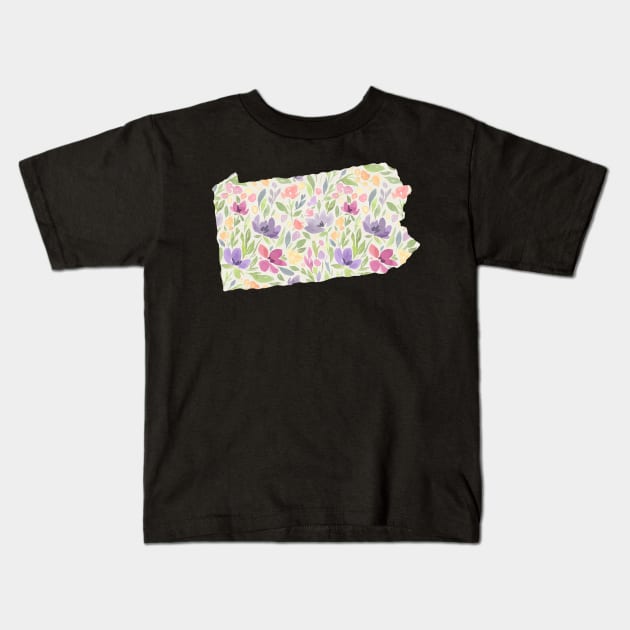 Pennsylvania Silhouette Florals Kids T-Shirt by randomolive